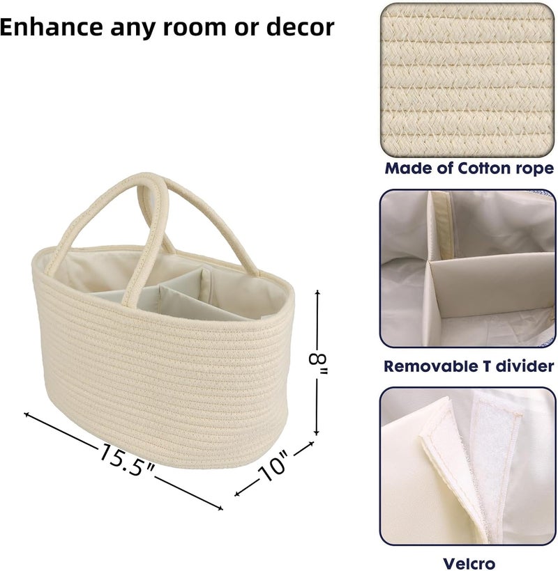 JUNBOLE Diaper Caddy Organizer Cotton Rope Baby Basket Nursery Storage and Portable Tote Bag for Car Ideal Baby Shower Gifts and Registry Must-Have for Newborn Essentials Large beige - Image 2